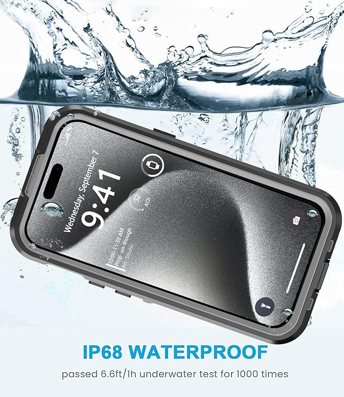 for iPhone 15 Pro Max Case Waterproof,Shockproof Dustproof IP68 Waterproof iPhone 15 Pro Max Case Built-in Screen Protector Charging Magnetic Ring for iPhone 15 Pro Max Cover Black