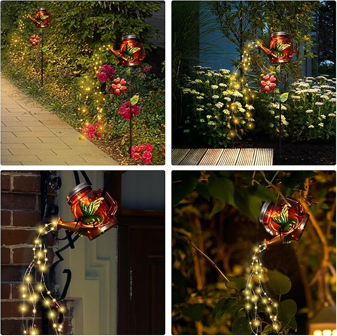 SRNPMIU Solar Watering Can Light, Yard Outdoor Decor Lights, IP65 Waterproof, Hanging Hummingbird Garden Light, Outside Garden Flower Bed Decor, Women Gift, Birthday Gifts