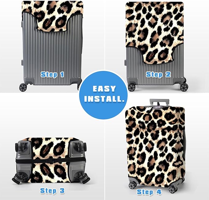 Luggage Cover Protector for 19-20 Inch Suitcases, TSA Approved Elastic Travel Suitcase Covers, Anti-Scratch Washable Luggage Sleeve for Carry On & Checked Bags, Leopard Print 02