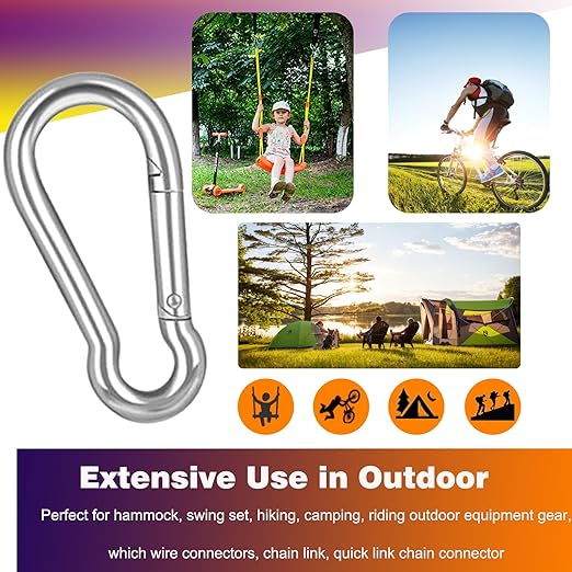 60PCS M4 Heavy Duty Carabiner Clip, 1.57Inch Snap Hook Quick Link Small Carabiner Clips,Spring Link Buckle for Fishing Camping Hammock Dog Leashes-110LBS Holding Capacity (Silver)