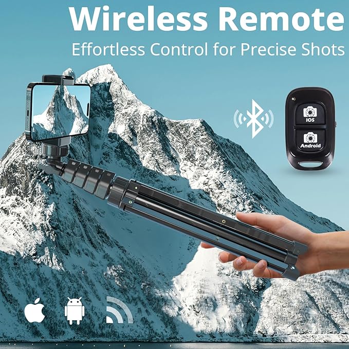 UBeesize 62" Phone Tripod & Selfie Stick with Wireless Remote and Phone Holder, Compatible with iPhone and Android for Selfies, Video Recording, and Live Streaming(Black)