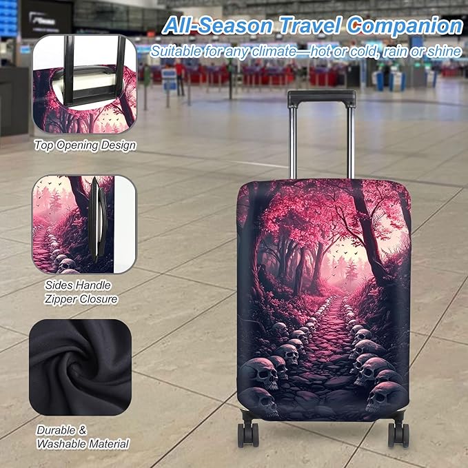 Luggage Cover Protector for 19-20 Inch Suitcases, TSA Approved Elastic Travel Suitcase Covers, Anti-Scratch Washable Luggage Sleeve for Carry On & Checked Bags, Skulls Leading