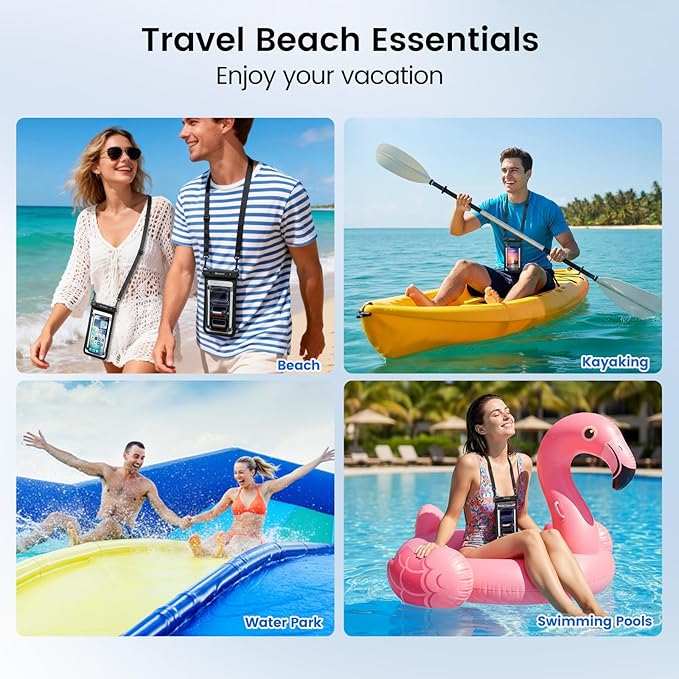 Niveaya Double Space Waterproof Phone Pouch, IPX8 Phone Case with Lanyard for iPhone 17 16 15 Pro Max, Galaxy S25 Ultra, Cellphone Dry Bag for Beach, Cruise Travel Ship Essentials 2 Pack (up to 8.3")