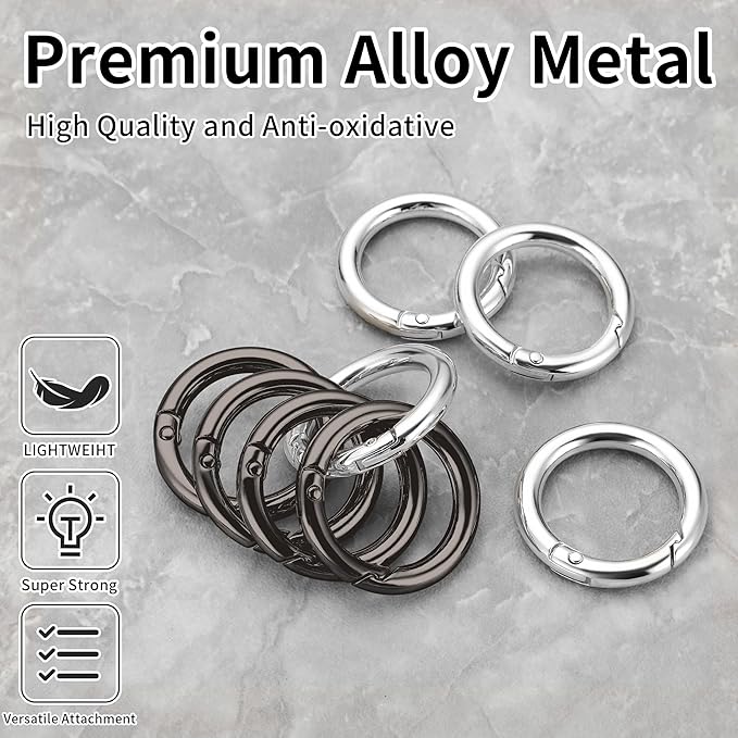 Gkeygo Key Ring Clip, 4/5 Inch Keychain Rings, 8 Pack Round Carabiner Clip for Keys, Buckle, Bags, Purses - Key Chain Hooks Replacement Keychains Lanyard DIY Crafts - Black, Silver