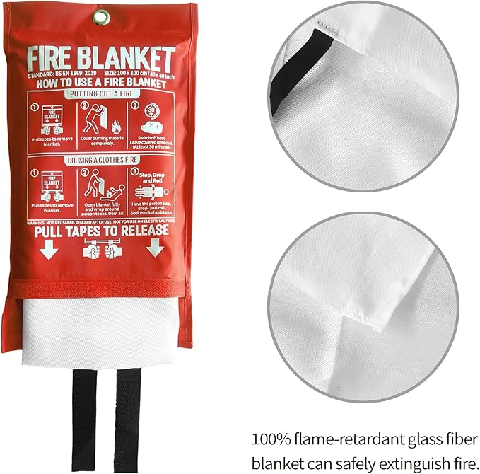 Fire Blanket for Kitchen and Home, 40" x 40", Fiberglass Emergency Fire Blanket, 4 Pack