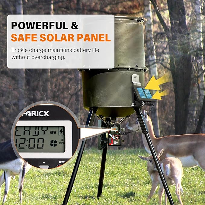 6V Solar Panel for Deer Feeder, Efficient Solar Panel Charger w/Adjustable Mounting Bracket & Alligator Clips, Compatible with Game Feeder Timer & 6V Rechargeable Batteries