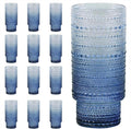 Large Capacity 16 oz Hobnail Drinking Glasses Set of 12, Vintage Glassware Drinking Glasses, Gray-blue Water Glasses Tumbler, Cups for Kitchen, Juice, Beer, Cocktail, Whiskey