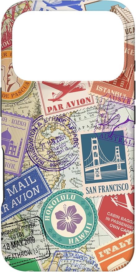 World Map Travel Passport Stamps Postage Stamp Case for iPhone 17 Pro
