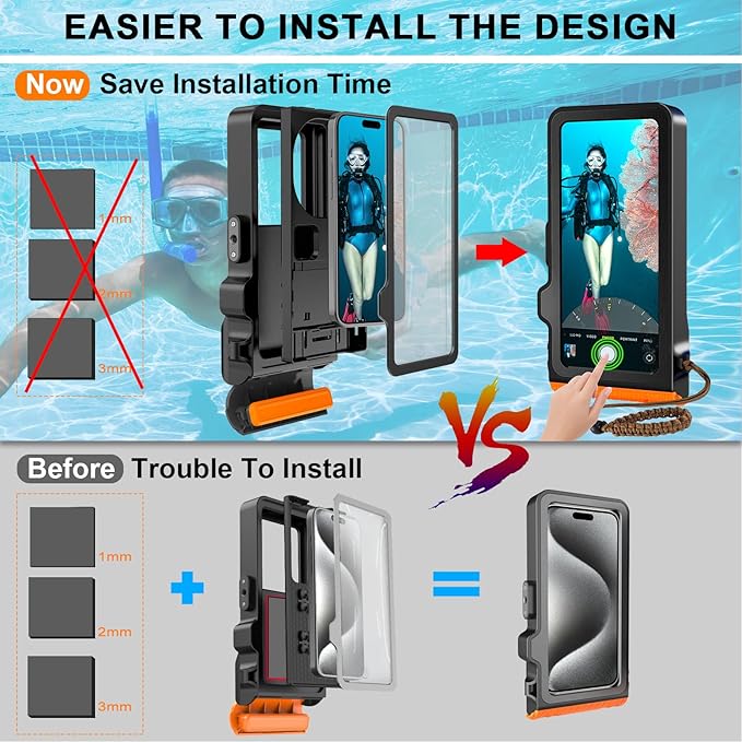 2026 Diving Snorkeling Phone Case for iPhone 17/16/15/14/13/12/11 Pro Max/XS/X Samsung Galaxy S26/S25/S24 Professional Scuba Dive Waterproof Underwater Photo Video Cover (4TH Gen, Orange)