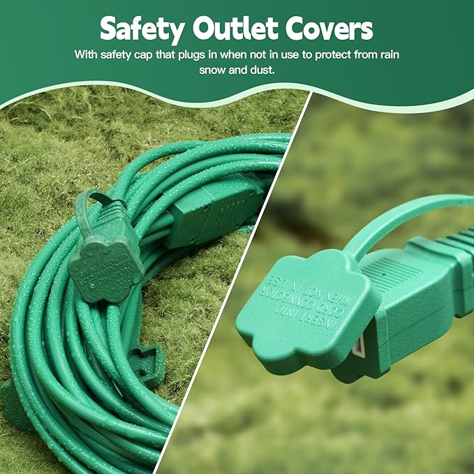 25FT Outdoor Extension Extension Cord for Halloween Christmas Inflatables with Multiple Outlets Green Electrical Cord with Multiple Plugs Outdoor Christmas Blow Up Decorations Light Extension Cords