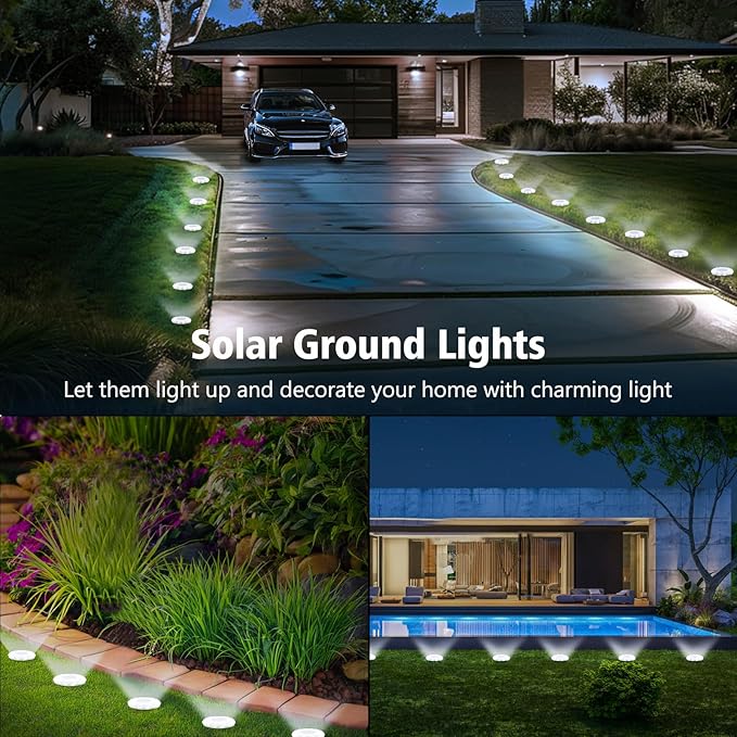 echosari Solar Ground Lights 12 Pack, Upgraded Solar Garden Lights Auto ON/Off Landscape Lighting Outdoor In-Ground Lights Waterproof Long Lasting for Pathway Walkway Patio (Cool White)