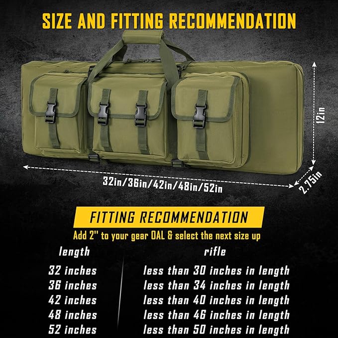 DULCE DOM 32/36/42/48/52 inch Double Rifle Case Soft Gun Bag for Rifles Pistols Storage & Transportation, All Around Shooting Range Tactical Backpack for Hunters Shooters, Gift for Boyfriend, Husband