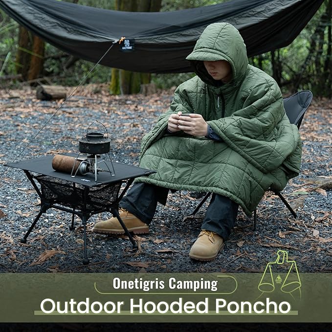 ONETIGRIS Camping Blanket with with Recycled Synthetic Insulation,Wearable Hoodie Blanket | Ultralight Water-Resistant Warm Camping Blanket for Outdoor, Hiking, Stadium