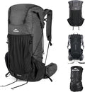 Naturehike 60L Rock 2.0 Upgraded Internal Frame Hiking Backpack for Outdoor Camping Travel Backpacking, Ultralight Backpack for Adults(Black/M/60L)