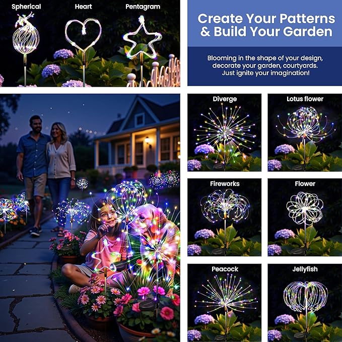 Solar Lights Outdoor, 120LED 6pack Fairy Garden Lights Decor for Outside Fireworks Lights Solar Powered for Yard, Patio, Pathway, Walkway, Balcony,Multicolor