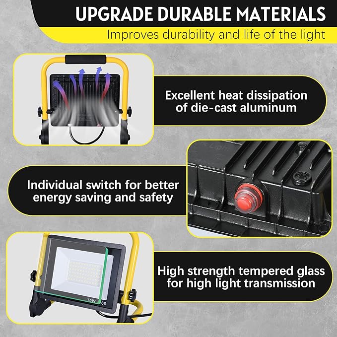 10000LM LED Work Light: Portable Work Light with 5FT Cord, IP66 Waterproof Flood Light for Garage Workshop Job Site Construction Indoor Outdoor Lighting, Tool Fathers Day Dad Gifts for Men Him Husband