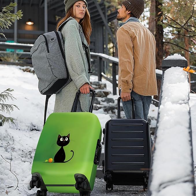 ANNA QUEEN Cute Black Cat Luggage Cover, Minimal Cartoon Suitcase Cover, Stretchable Washable Travel Protector for 32-34 Inch Luggage