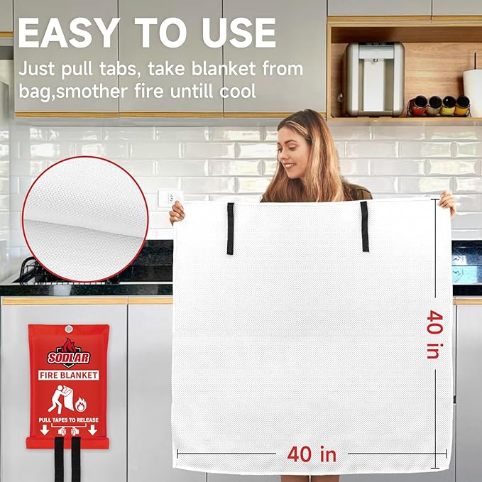 Fire Blanket Emergency for Home Kitchen - 40"x40" Fireproof Safety Protection Fiberglass Flame Retardant Blankets Survival Essential Kit for House Car Camping Outdoor Fireplace Grill BBQ - 4 Pack