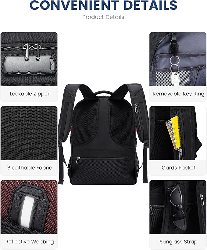 LOVEVOOK Travel Backpack for Men 17inch Large Work Backpack for Men Large Capacity Lockable Mochilas para Hombres Waterproof Computer Backpack for Work Business Travel College (17 inch,Black&Brown)