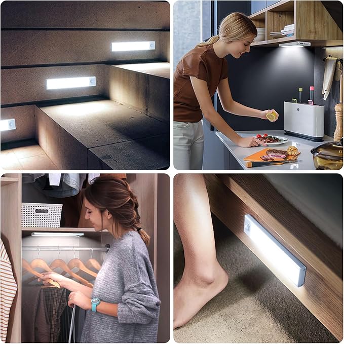 6 Pack Under Cabinet Lights Wireless, 58 LED Motion Sensor Light Indoor Rechargeable Magnetic Closet Lights Battery Operated, Under Counter Lights for Kitchen, Wardrobe, Hallway, Stairs