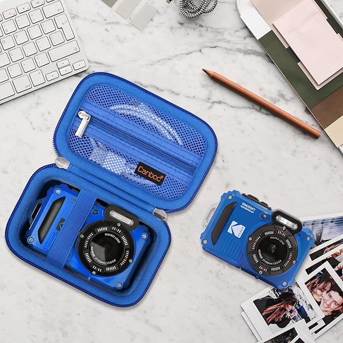 Canboc Carrying Case for Kodak PIXPRO WPZ2 Rugged Waterproof Digital Camera, Mesh Pocket fits USB Cable, Blue (Case Only)