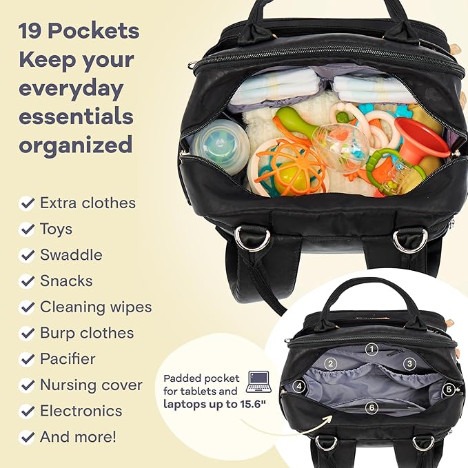 RUVALINO Diaper Bag Backpack-Multifunction Baby Travel Bag with Changing pad, Insulated Bottle Holders & Pacifier Case, Large Capacity, Waterproof, Black Leopard