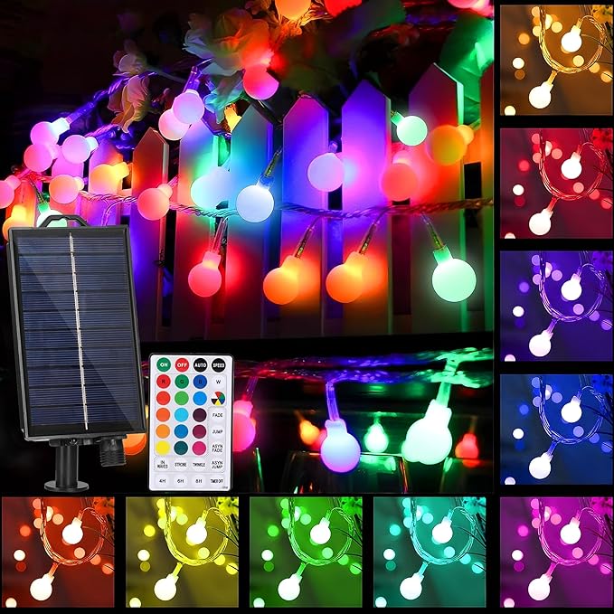 XEWEA Solar String Lights Outdoor, 16Colors 66LED 39Ft Waterproof Outdoor String Lights with 20Modes Remote for Garden Home Party Christmas Halloween Decorations