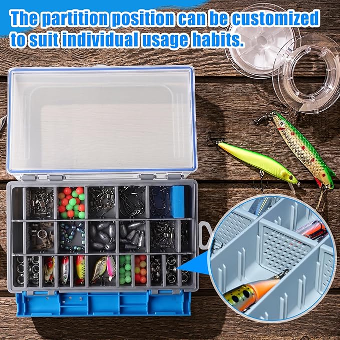 Junkin 6 Pack 3600 Fishing Tackle Boxes Waterproof, High-vis Blue Lure Organizer Trays with Removable Dividers, Airtight Bait Storage Case for Bass Fishing Backpacks & Kayak Gear Accessories
