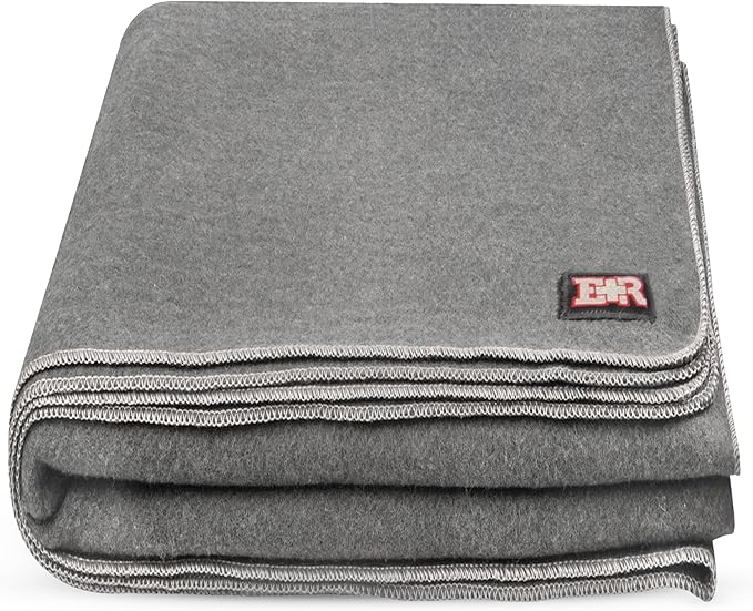 Ever Ready First Aid Military Wool Blanket - 95% Wool, Washable, Perfect for Outdoors, Camping, Picnics, Travel, Car & Bushcraft Emergency Blanket, 96" x 96" 6.65 lbs. - Grey - Queen Size