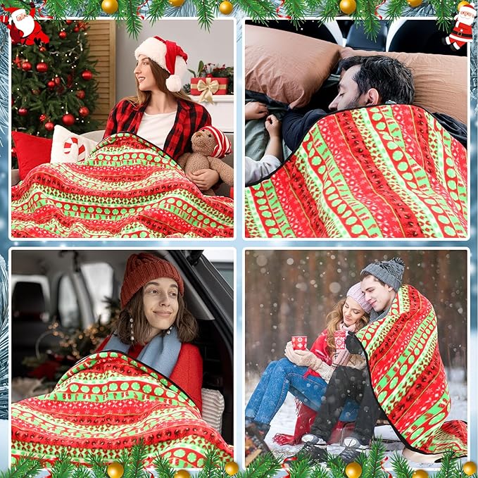 Riakrum 12V Heated Blanket for Car with 2 Heating Levels Winter Electric Blanket Warm Throw Gift, Plugs into Car Truck SUV RV and Camping, 58 x 43 Inch(Christmas)