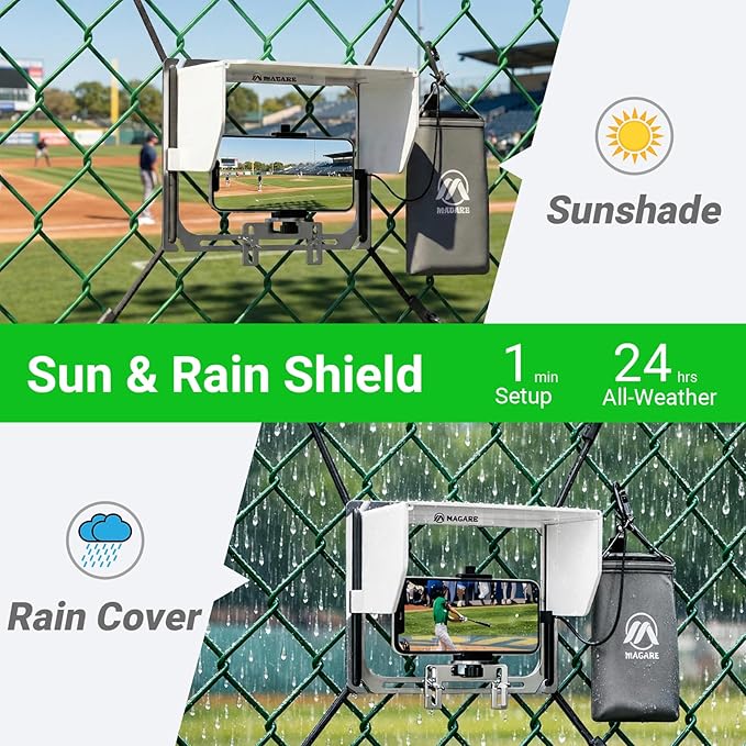 Cell Phone Fence Mount with Shade, Game Changer Mounting Kit, Gamechanger Streaming kit Works with iPhone, Mevo Start, Phones, and GoPro, for Recording Baseball Games(Upgraded Version)