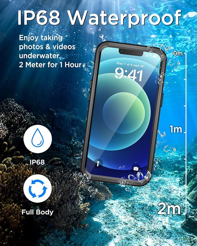 Beeasy for iPhone 12 Waterproof Case Compatible with Magsafe IP68 Underwater Military Grade, Phone Case with Shockproof, Dustproof, Rugged 360 Full Body Protection Cover with Built-in Screen Protector