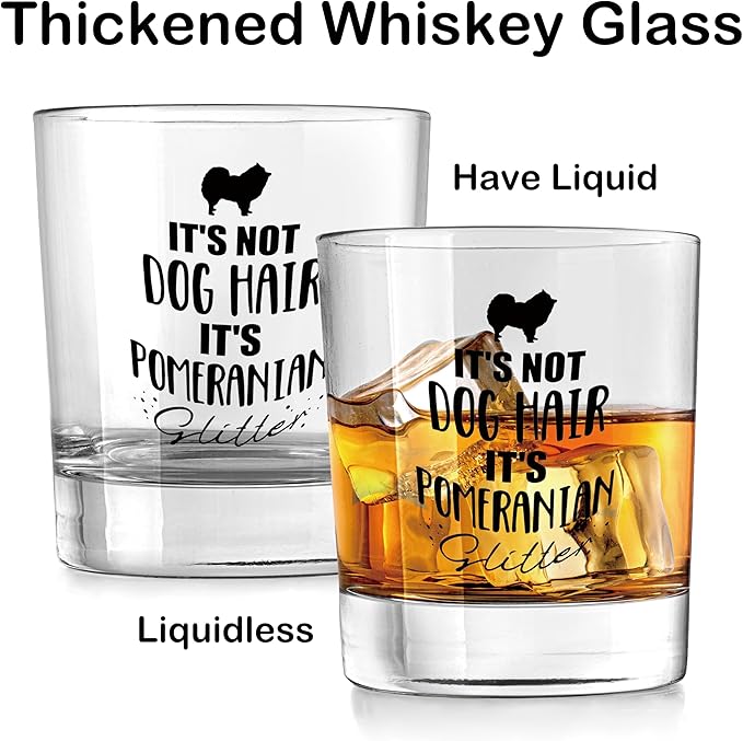 Nogrit Pomeranian Gifts Whiskey Glasses 10 oz, Dog Lovers Gifts, Funny It's Not Dog Hair It's Pomeranian Glitter Old Fashioned Rocks Glasses for Drinking Cocktail Scotch Vodka Tequila Rum