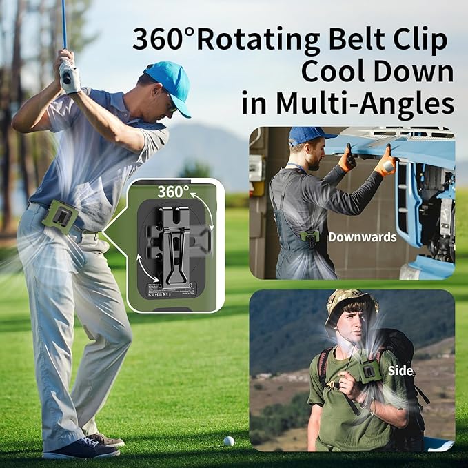 Socool 14500mAh Portable Waist Fan Clip on Belt 360 Rotation Wearable Rechargeable Personal Shirt Fan, 67H Cooling 5-Speed Battery Operated Fans with Light, Neck Fan Hanging for Outdoor Camping Travel
