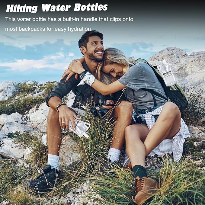 2-Pack 33oz (1L) Collapsible Water Bottles with Mountaineering Buckle, BPA-Free Foldable Travel Bottle for Camping Hiking Running Cycling Mountaineering - Compatible With All 28mm Thread Water Filter