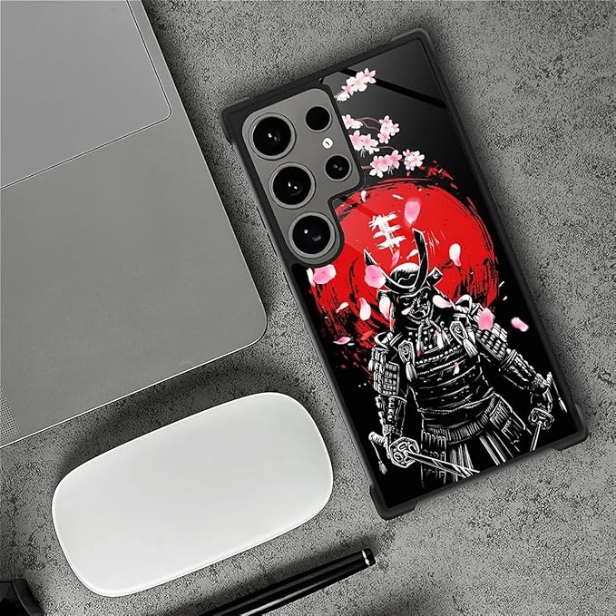 for Samsung Galaxy S24 Ultra Case, Sakura Japanese Samurai Pattern Graphic Design Girl Boy Soft Silicone Hard Acrylic Shock Protection for Samsung Galaxy S24 Ultra