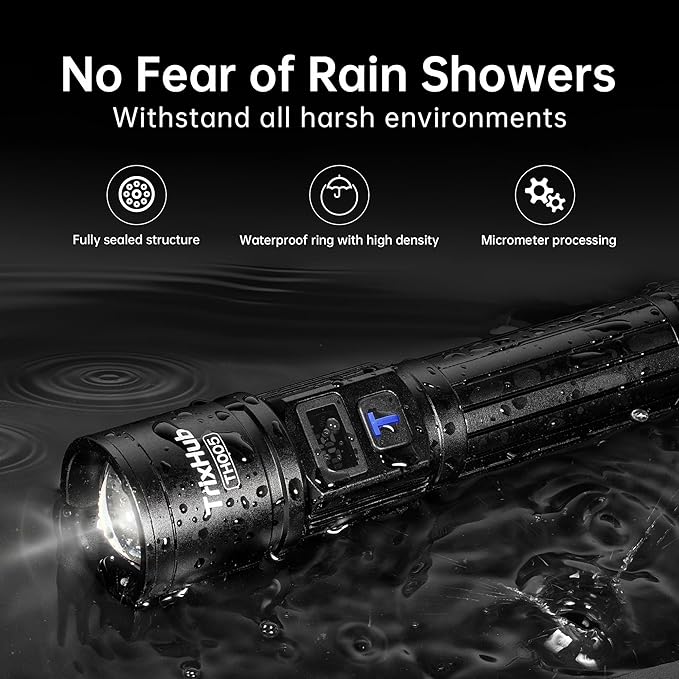 TrixHub Rechargeable Flashlights 3 Pack, Super Bright High Lumens Flash Light, 5 Modes Zoomable Linternas with LCD Digital Display, Powerful Handheld LED Flashlights for Home Emergencies Camping