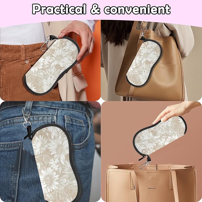 Glasses Case Sunglasses Eyeglass Soft Case Zipper Light Neoprene Pouch with Metal Belt Clip Aesthetic Cute Women Men