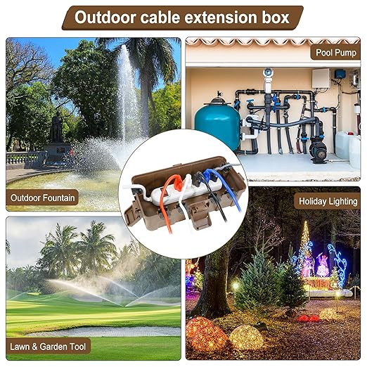 [2 Pack] Outdoor Electrical Box Waterproof, OUTDSPLY Medium Outdoor Electrical Box (11.6x5.2x4.1 inch) w/ 6 Cable Entry, Weatherproof Connection Box for Power Strip, Plug, Timer, Holiday Lights, Brown