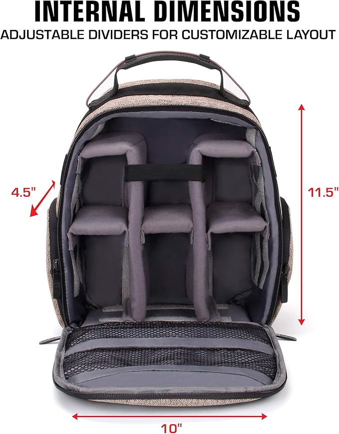 USA Gear Audio Equipment Backpack Fits Audio-Technica System 10, Shure BLX4 Microphone System, Sennheiser EW-DP & more Wireless Mic System - Wireless Microphone Bag Backpack for Recording Mics (Brown)