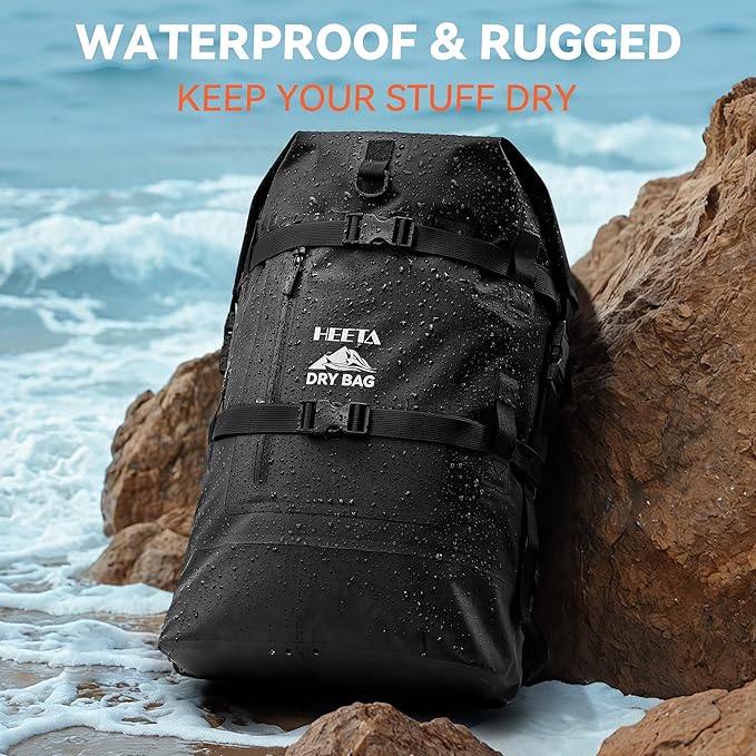 HEETA Dry Bags Waterproof Backpack 40L for Men & Women, Roll Top Heavy Duty Cushioned Hiking Backpack for Kayaking Boating Paddle Boarding Fishing Travel Camping Beach Vacation Cruise Ship Essentials
