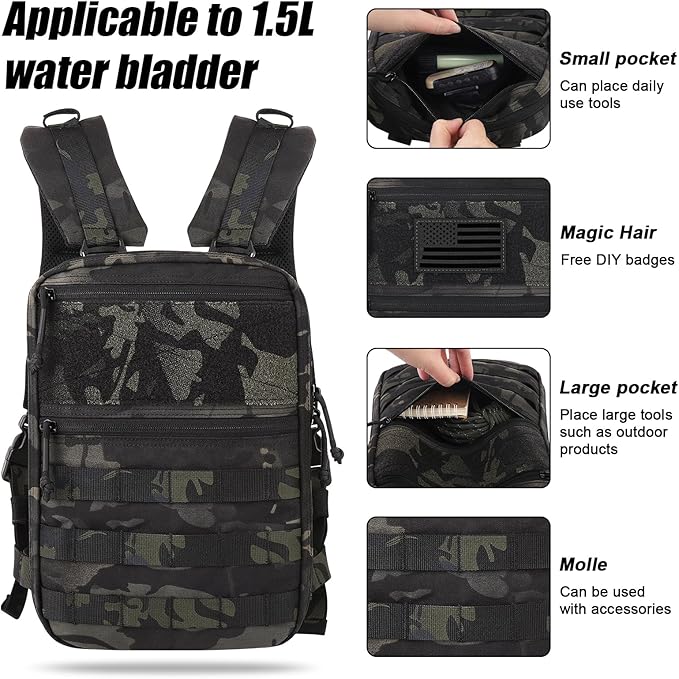 PETAC GEAR Tactical Molle Hydration Pack for 1.5L - Lightweight Water Reservoir Bag for Molle Vest Backpack, for Hiking, Hunting