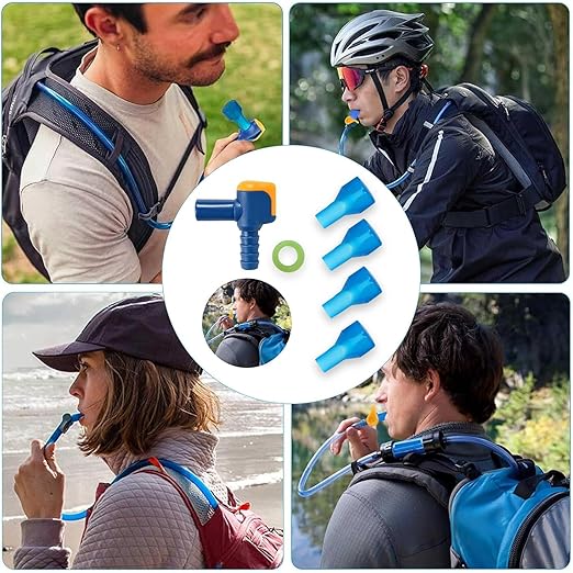 4pcs Bite Valve Replacement for Camelbak, Hydration Pack Mouthpiece with 1 Angled Tube Connector and O-Ring Replacement Parts for Camelbak Backpack Water Reservoir (4, Blue)