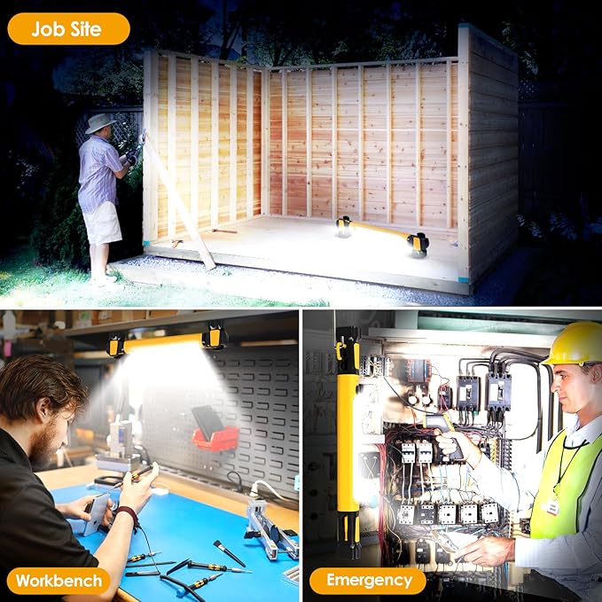 Work Light, 2500LM Bright LED Work Lights, 5200mAh Rechargeable Magnetic Underhood Work Light Bar with Hooks, Cordless Portable Work Lights for Mechanics for Car Repairing/Garage/Workshop/Emergency