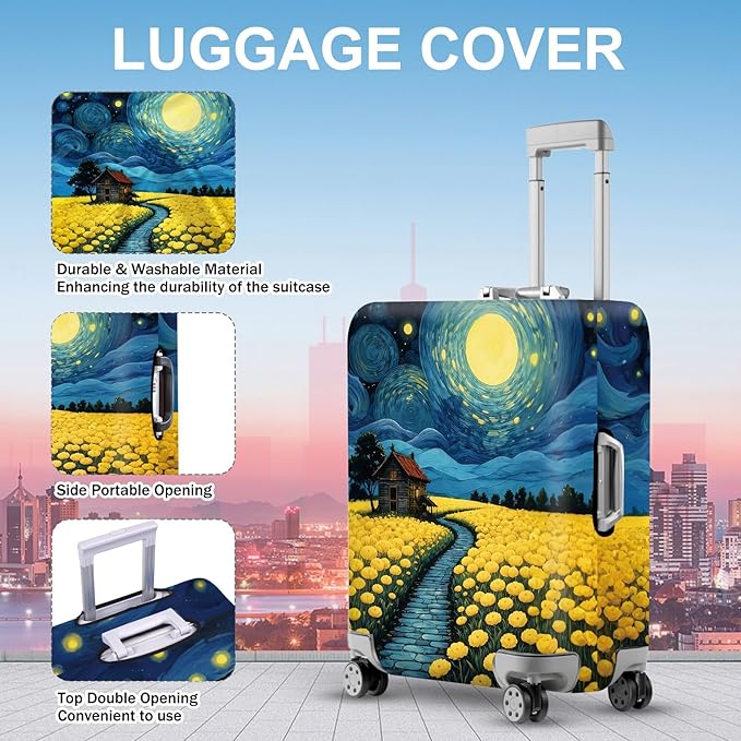ANNA QUEEN Moonlit Field Luggage Cover, Dreamy Night Landscape Suitcase Protector for 24-26 Inch Travel Bags