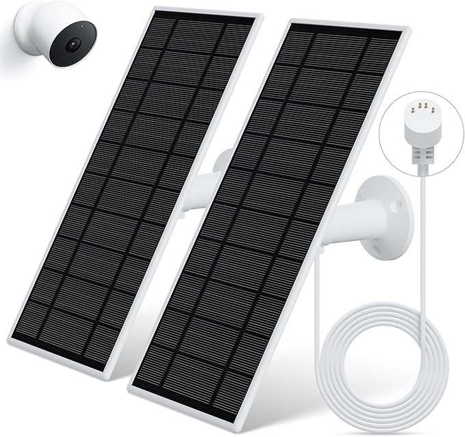 Solar Panel for Google Nest Camera, 2Pack Upgraded Solar Power Charger for Google Nest Cam Indoor & Outdoor(Battery Version), Flexible Solar Panels with IP65 Waterproof 13.1Ft Charging Cable