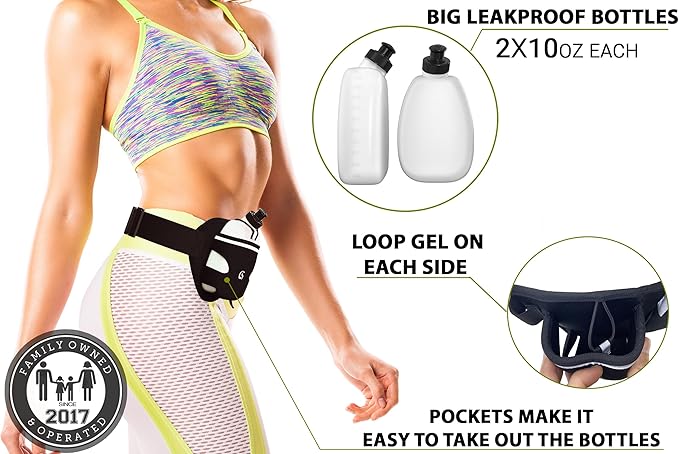 Q-RUN Hydration Running Belt with Bottles - Water Belts for Woman and Men - iPhone Belt for Any Phone Size - Fuel Marathon Waist Pouch for Runners - Jogging Cycling Biking, Purple