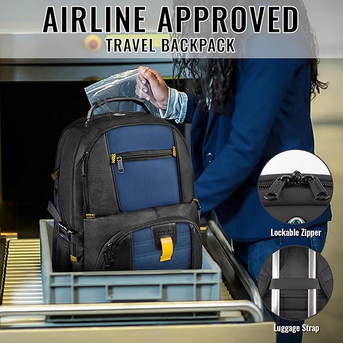 YOREPEK Large Backpack for Men, Extra Large Laptop Backpacks for Men Women, Water Resistant Travel Backpack Airline Approved Business Work Bag Fits 18.4 Inch Computer, Black