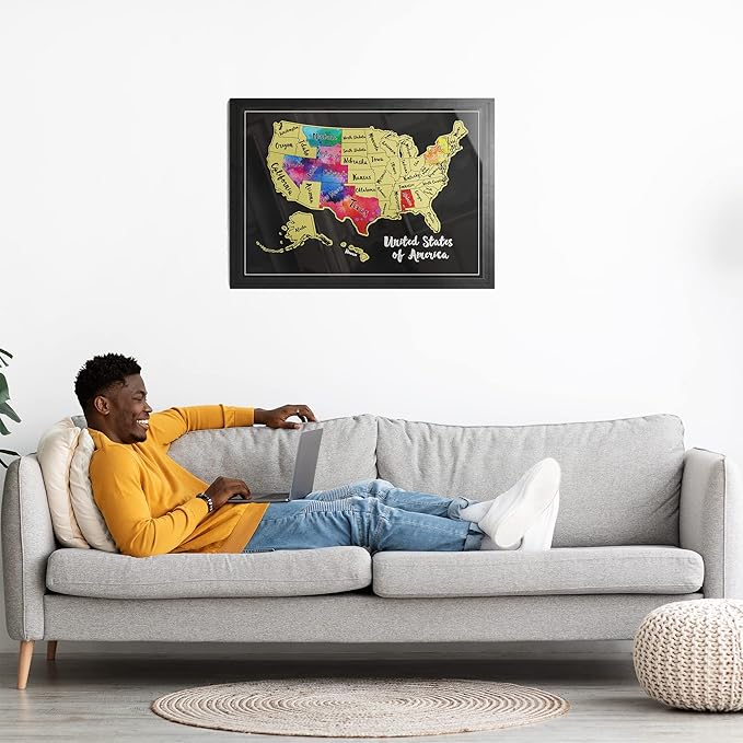 TRAVELISIMO Scratch Off Map of The United States, 12x17 inch Scratch USA with 25 Unique Accessories & Colorful Design, Perfect Scratch Map of United States for Travel, 50 States Travel Tracker