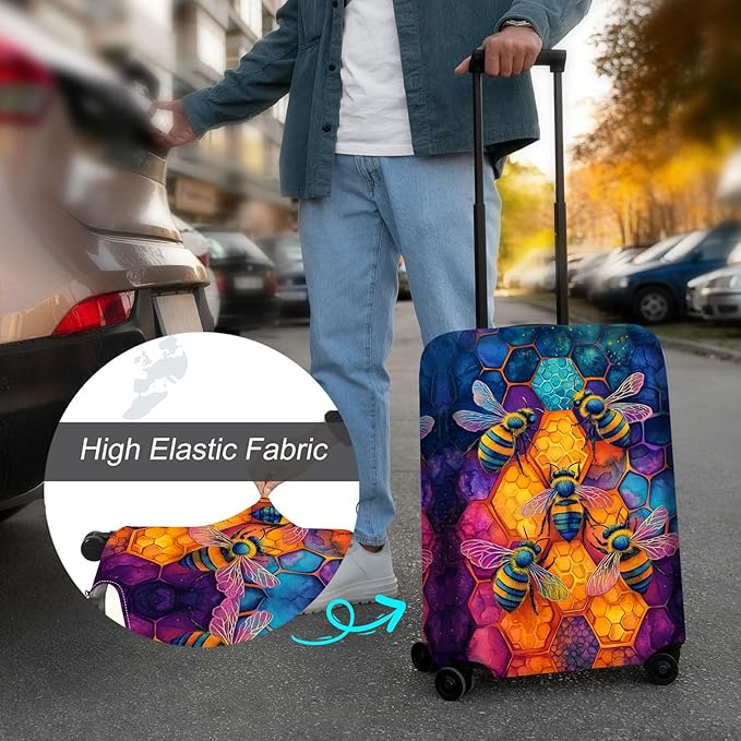 Luggage Cover Protector for 19-20 Inch Suitcases, TSA Approved Elastic Travel Suitcase Covers, Anti-Scratch Washable Luggage Sleeve for Carry On & Checked Bags, Illustration of Bees